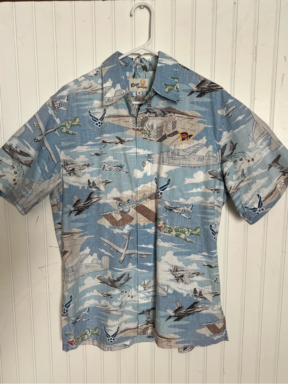 Reyn Spooner, Air Force Flyin' Hawaiian Shirt, Blue Size M